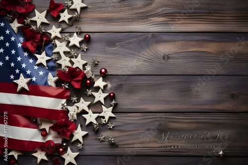 american flag on wooden background photo