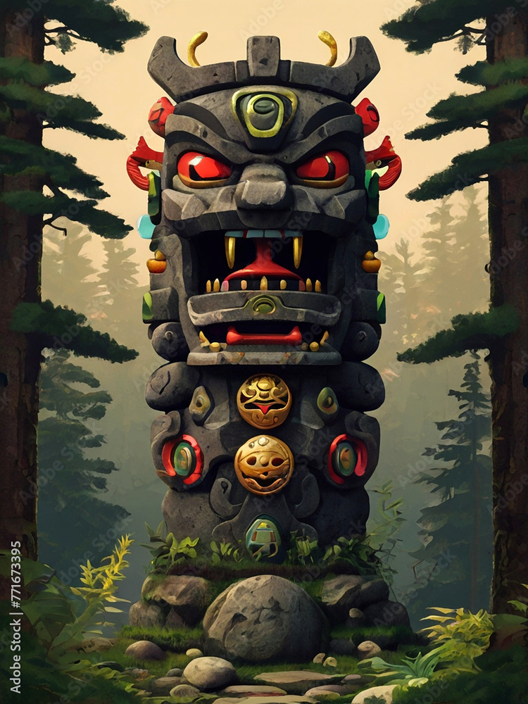 An interesting totem in the forest An interesting totem in the forest