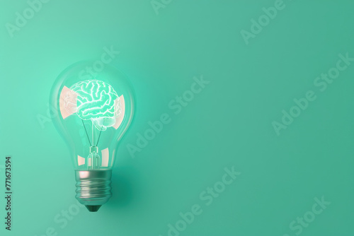 A light bulb with a brain inside of it. Concept of intelligence and the importance of the brain in our lives