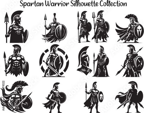 Spartan Warrior Silhouette Vector Illustration set