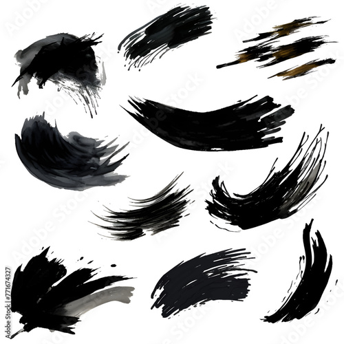 Black mascara brush trace strokes set on white 