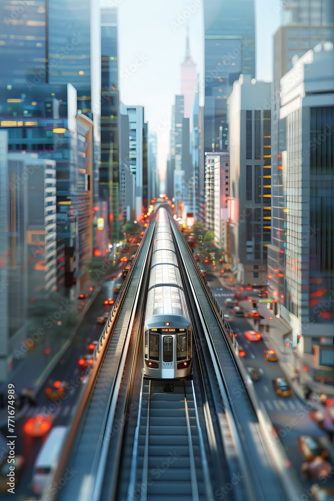 Naklejka premium vertical image of Metropolitan metro Train approaching metropolitan city