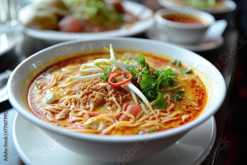 Hot Bowl Of Laksa, A Spicy Noodle Soup From Malaysia