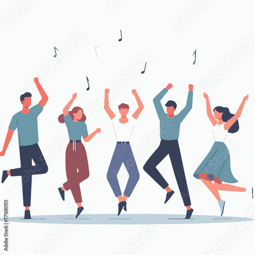 Vector group of people dancing with a simple flat design style