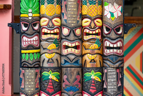 Colorful Tiki Carvings