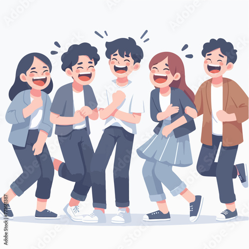 Vector of a group of people laughing with a simple flat design style