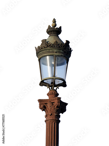 Parisian antique street lamp in Concorde Square on PNG transparent background