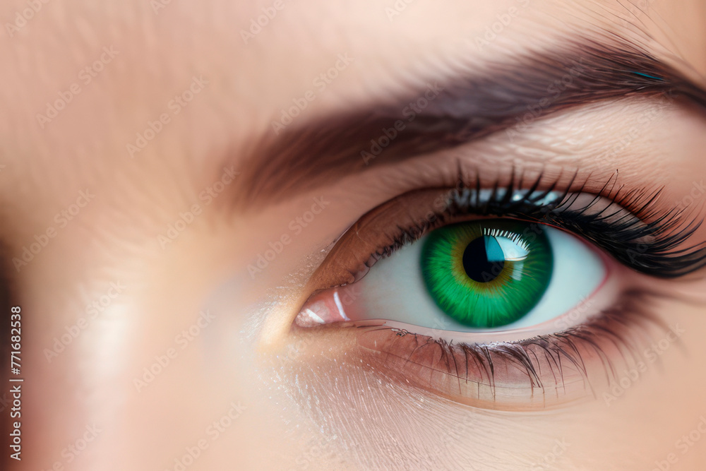 close-up of a woman's left eye in green close-up of a woman's left eye in green