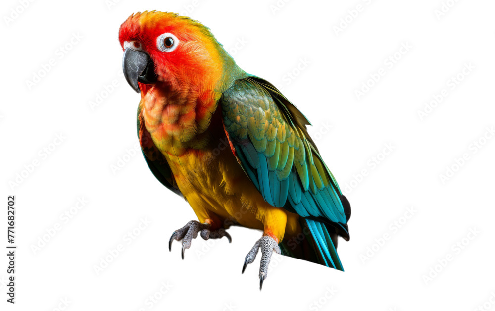 A vibrant and colorful parrot gracefully sits atop a pristine white wall