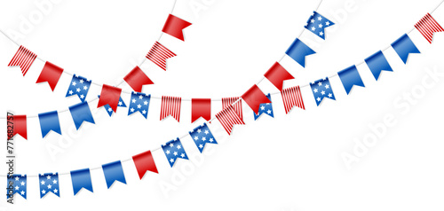 Feast flags for american independence day. Holiday decoration. Isolated vector design elements.