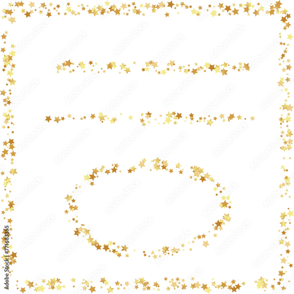 Golden stars confetti decoration. Design element. Special effect on transparent background.