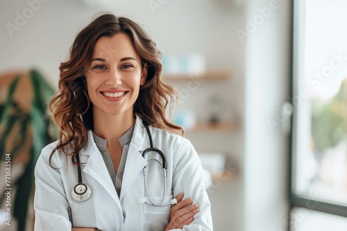 Smiling female medicine doctor. 