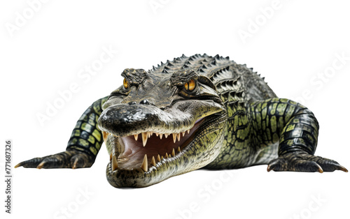 An alligator displaying its menacing jaws with teeth on full display © momina