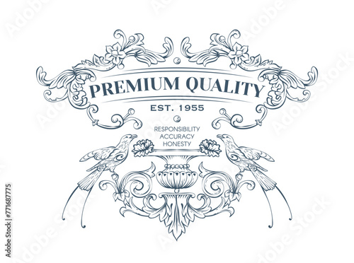 Luxury decorative vector premium quality label, rococo and baroque style
