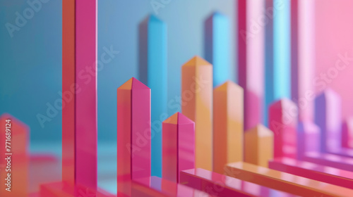 Abstract composition of pink and blue geometric shapes  depicting growth or data visualization.