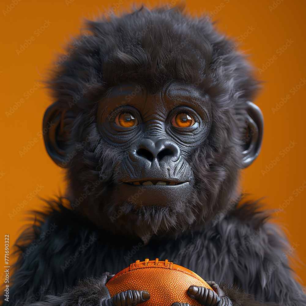 A Cute 3D Gorilla Playing American Football, generative ai A Cute 3D Gorilla Playing American Football, generative ai