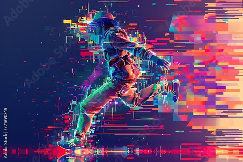 : A colorful, energetic, pixel-art animation of a dancer in motion © crescent