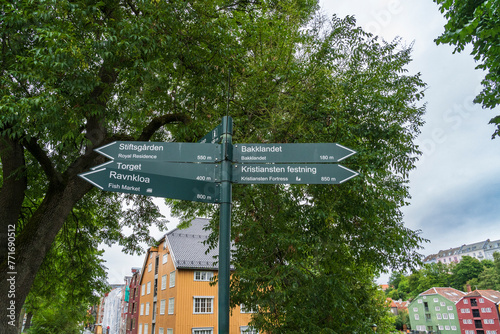 Signpost in Trondheim in Norway