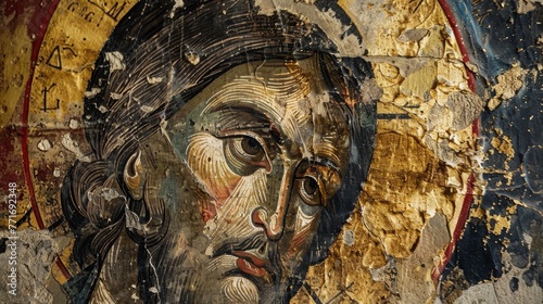 byzantine jesus art, gold mosaics, lively wall paintings, 16:9