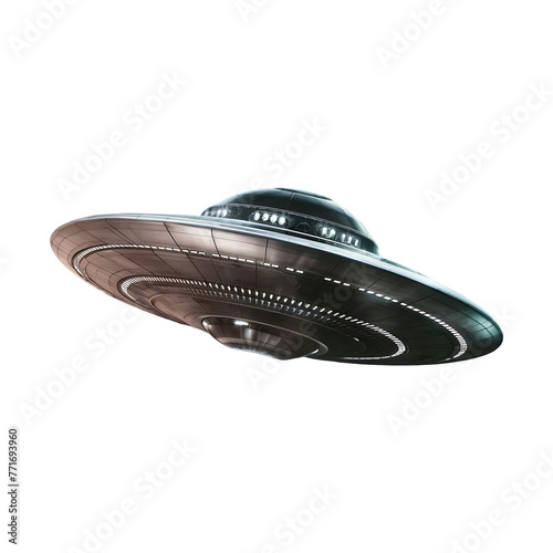 Silver flying saucer futuristic ufo spaceship png isolated on transparent background