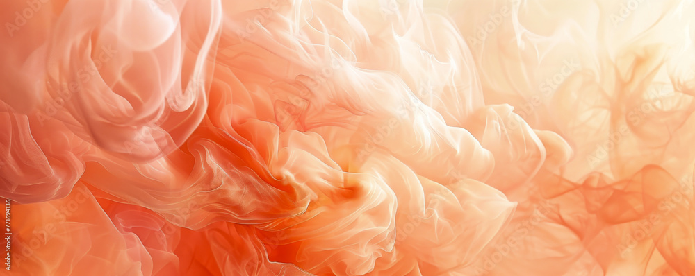Wisps of coral smoke create a gentle, flowing abstract pattern on a soft background, conveying a sense of calm movement and artistic expression