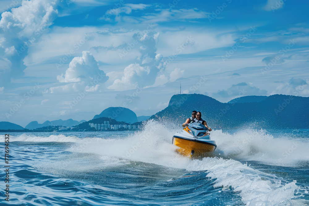 Fototapeta premium man riding a jet ski
