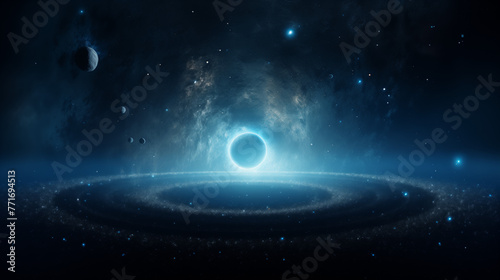 Black Hole with Accretion Disk in a Starry Deep Space Scene