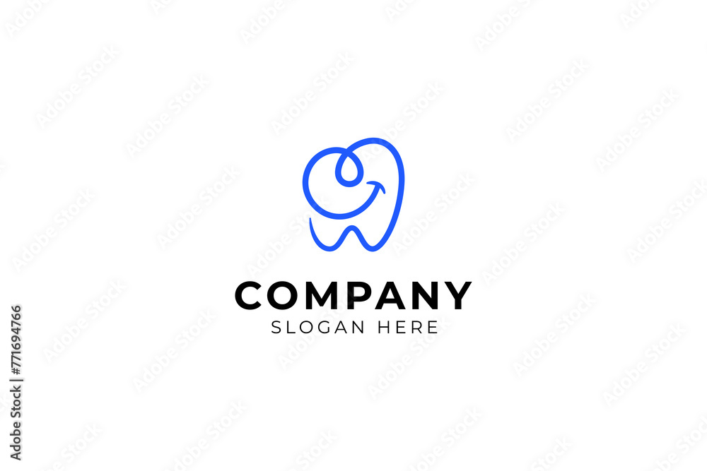 Dental logo design vector template with smile in simple linear outline design style Dental logo design vector template with smile in simple linear outline design style