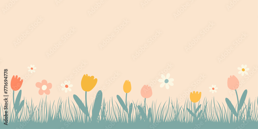 Spring background with place for text. Vector illustration with grass and flowers. Spring background with place for text. Vector illustration with grass and flowers.