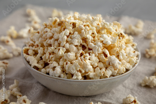 Healthy Bacon Popcorn with Salt in a Bowl, side view.