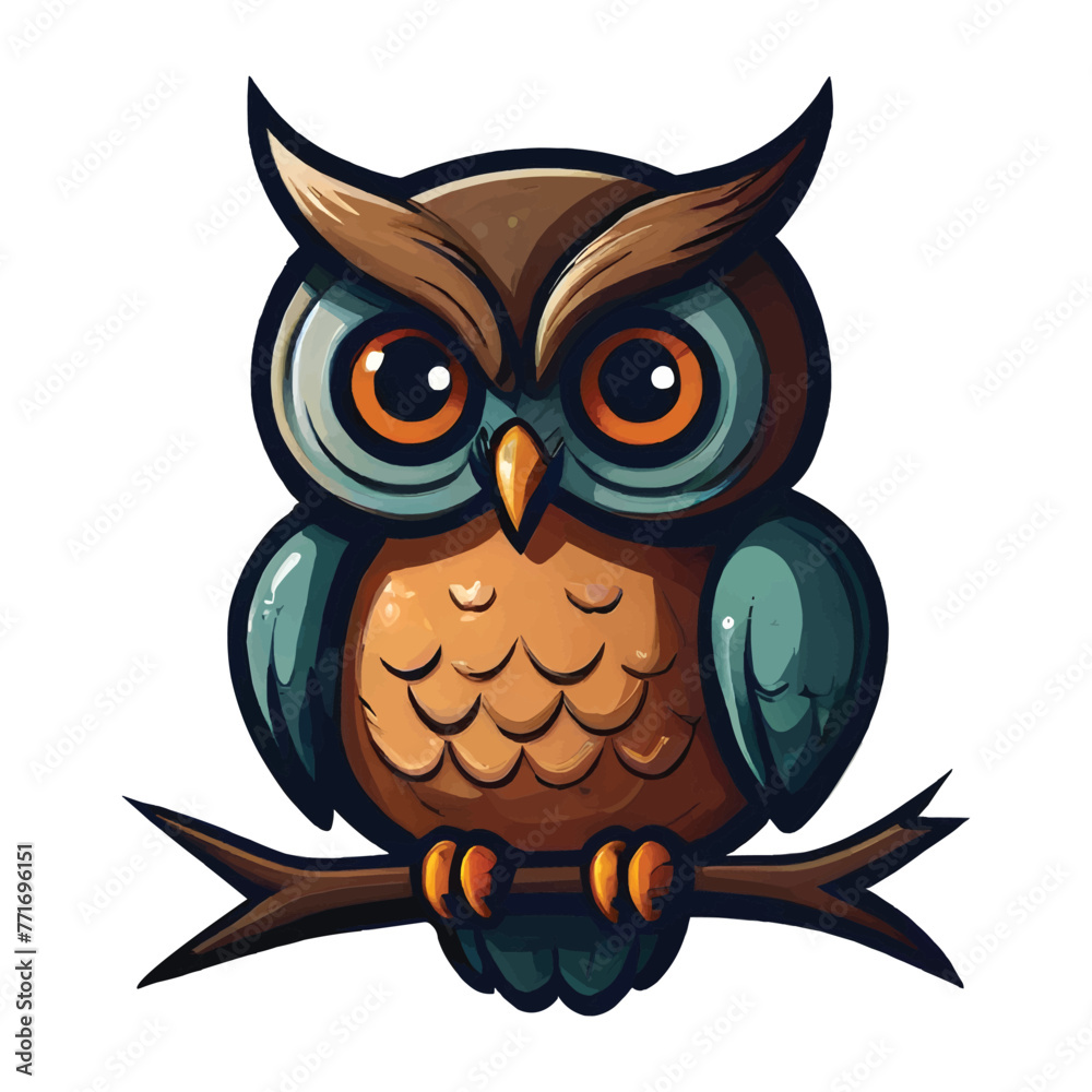 Fototapeta premium Adorable Little Owl Cartoon: Playful Flat Vector Illustration for Kids