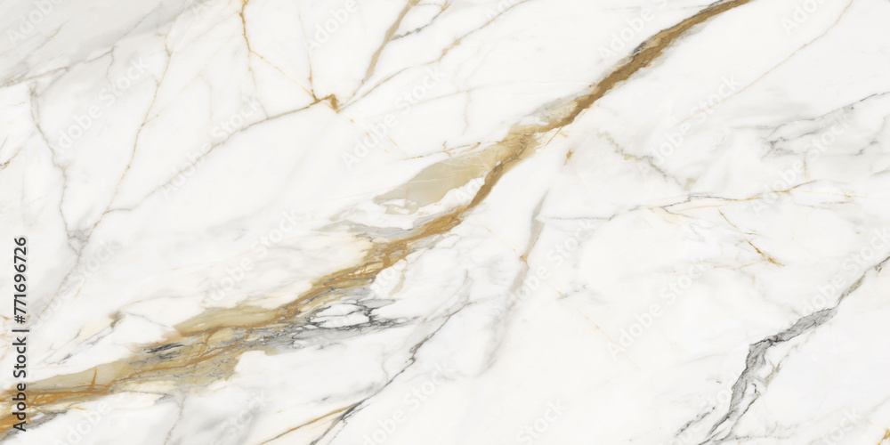 Golden Calacatta marble texture of a natural white and grey stone texture, used for wall and floor ceramic tile design.
