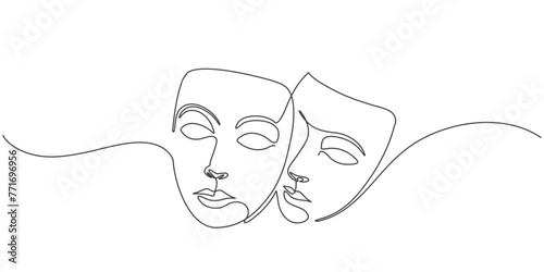 Hand drawn line art two pairs of faces mask of man and woman, editable line vector illustration
