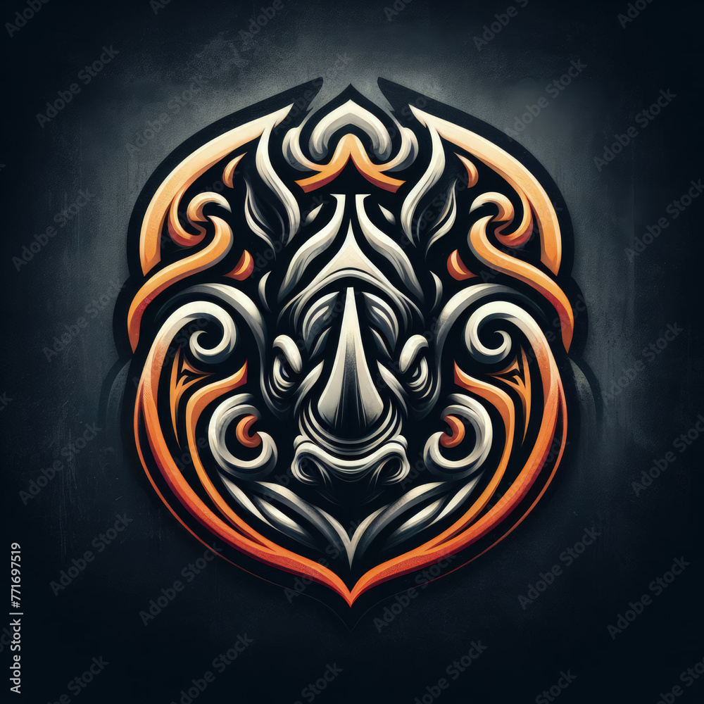 3d rhino logo carving and engraving on dark background 3d rhino logo carving and engraving on dark background