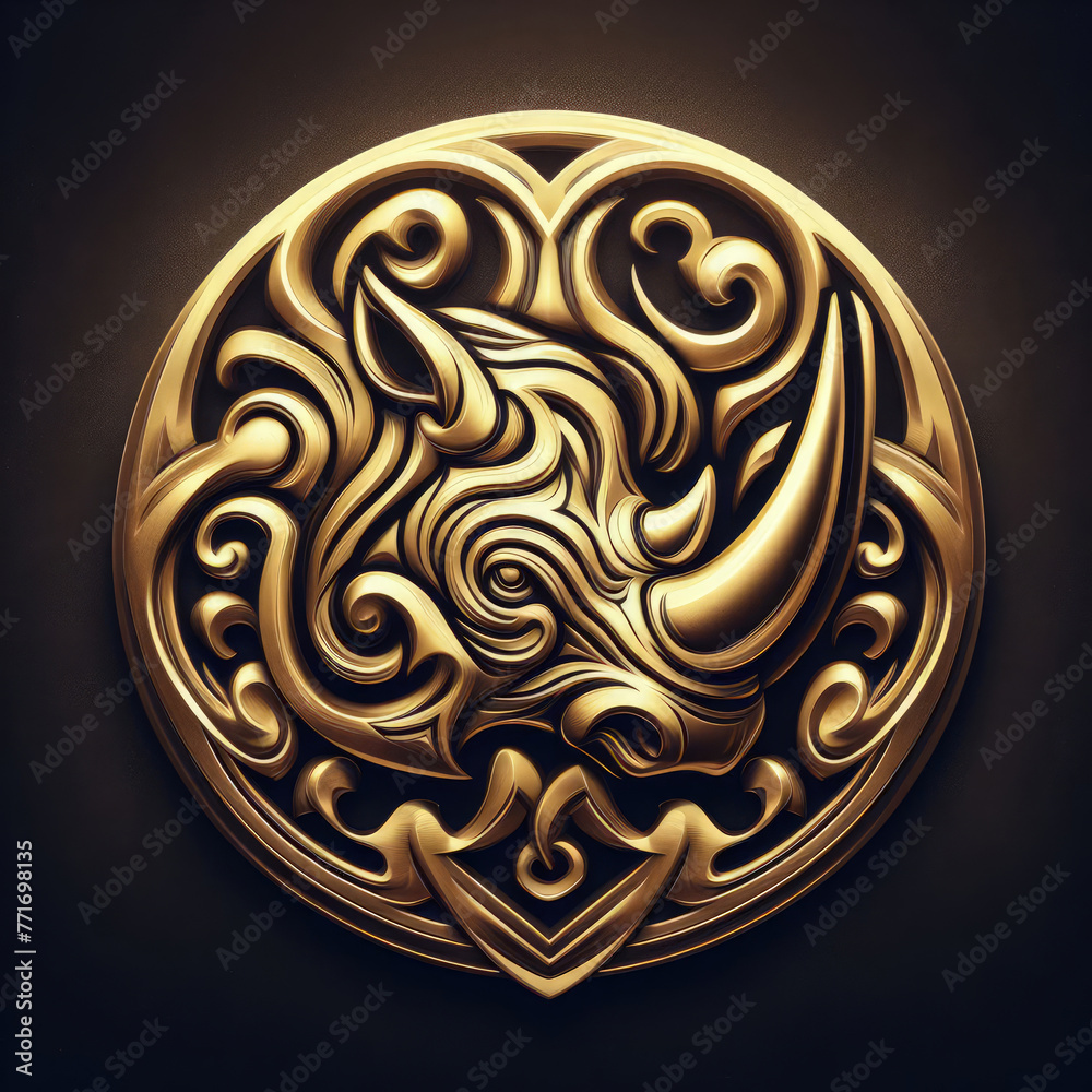 3d rhino logo carving and engraving on dark background 3d rhino logo carving and engraving on dark background
