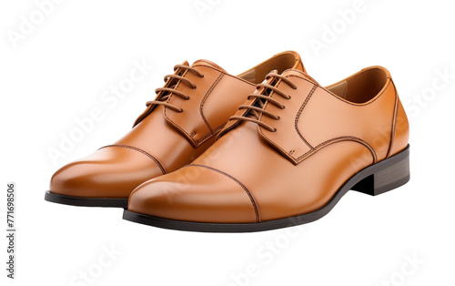 A pair of tan shoes positioned elegantly on a crisp white background