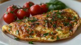 omelette with tomato, white background