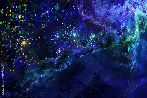 : A glowing, animated constellation of stars, in blues, purples, and greens