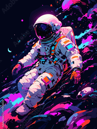 Dreamy Neon Astronaut Drifting Illustration