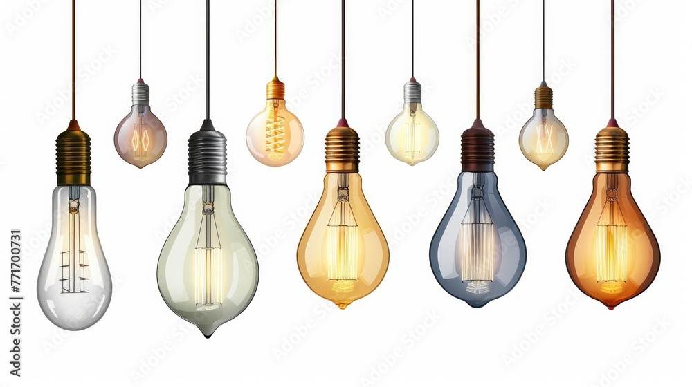 Hanging bulb set collection. Isolated background Generative AI Hanging bulb set collection. Isolated background Generative AI