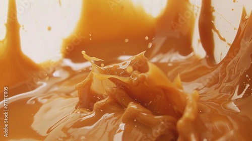 Super Slow Motion Shot of Caramel Chunks Falling into Melted Caramel 