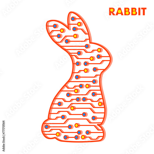 Rabbit vector. Abstract rabbit drawn from circles and lines. Easter rabbit. Abstract technology rabbit. Rabbit in an electronic circuit.