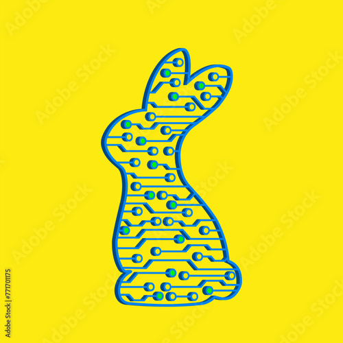 Rabbit vector. Abstract rabbit drawn from circles and lines. Easter rabbit. Abstract technology rabbit. Rabbit in an electronic circuit.