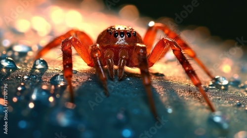 close up view of spider with water drops background © kucret