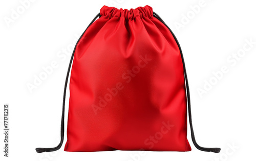 A vibrant red drawsack bag resting on a clean white background