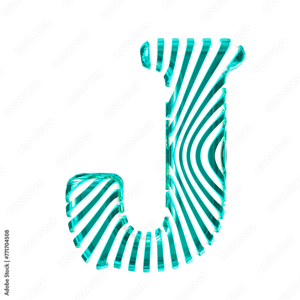 White symbol with turquoise vertical ultra-thin straps. letter j White symbol with turquoise vertical ultra-thin straps. letter j
