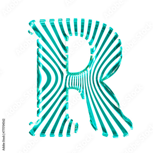 White symbol with turquoise vertical ultra-thin straps. letter r