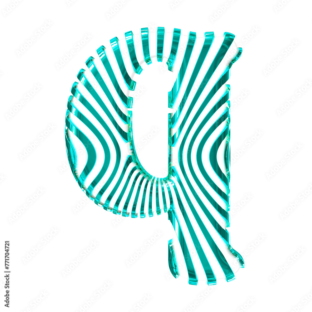 White symbol with turquoise vertical ultra-thin straps. letter q White symbol with turquoise vertical ultra-thin straps. letter q