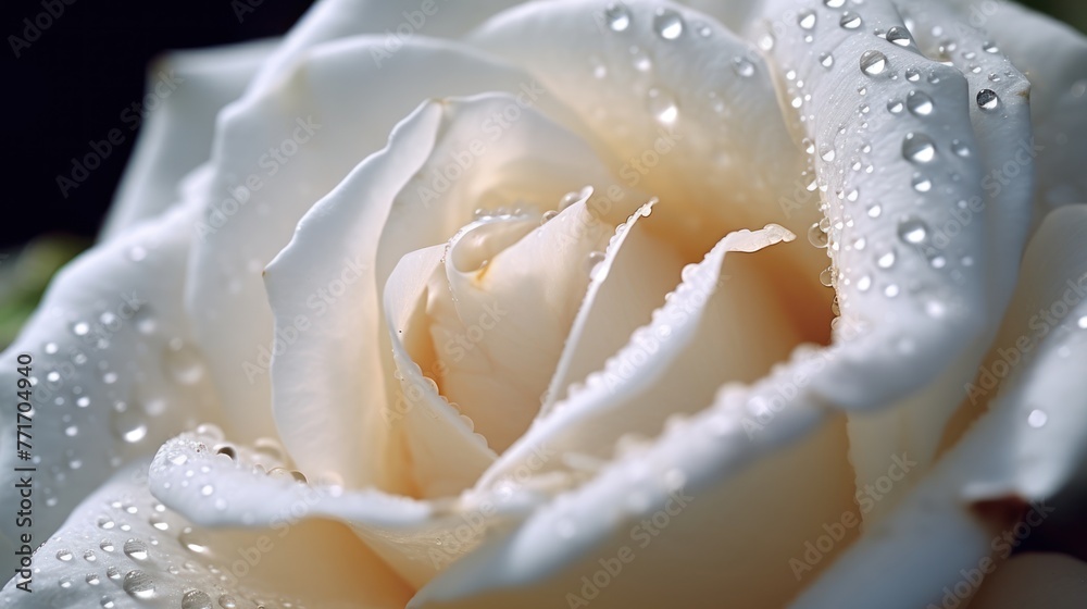 Fototapeta premium close up view of white rose with water drops background