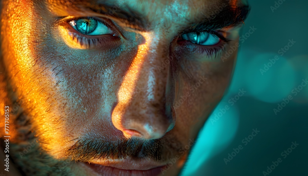 Close-Up Portrait of Man With Blue Eyes. Generative AI